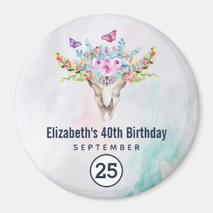 Aimant Crâne Boho avec un bouquet floral Enregistrez la d