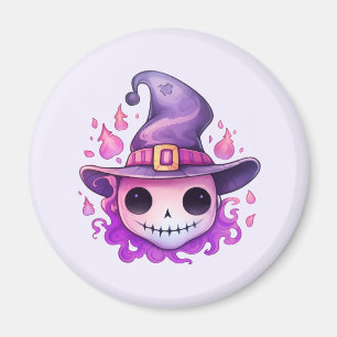 Aimant Crâne dans un chapeau de sorcière Fantaisie Hallow