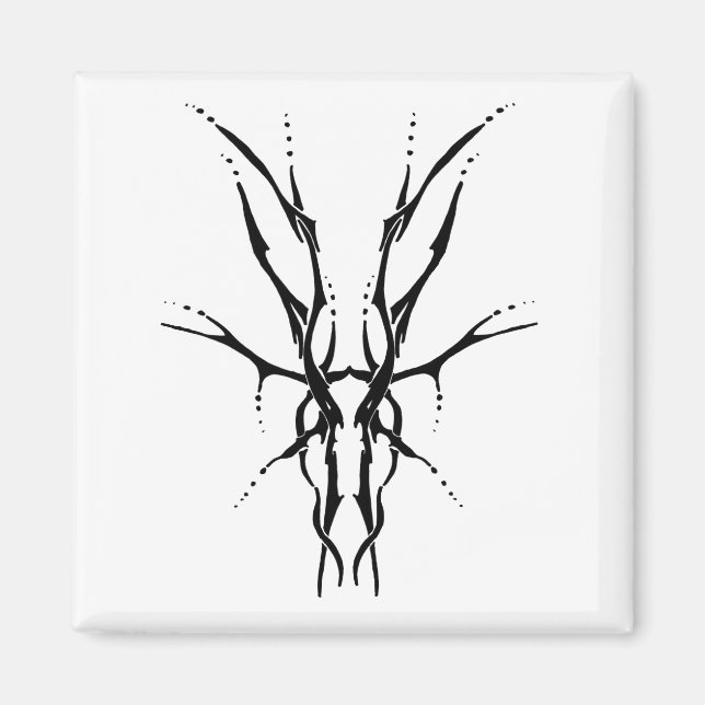 Aimant Crâne de Cerf Tribal Noir Dessin de Chasse (Devant)