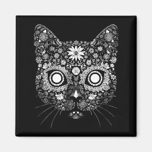 Aimant Crâne de chat en sucre Fleur Conception artistique