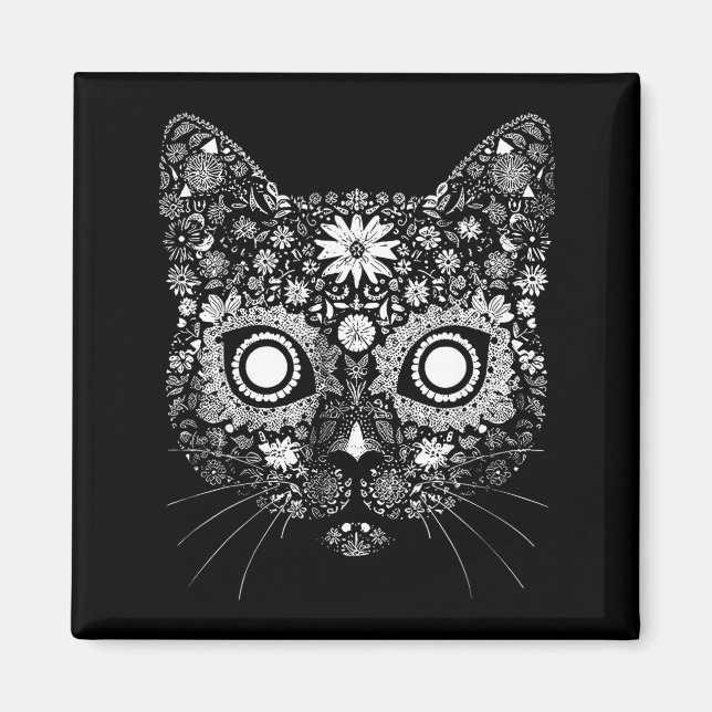 Aimant Crâne de chat en sucre Fleur Conception artistique (Devant)