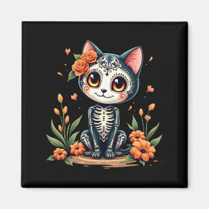 Aimant Crâne de chat sucré coloré Halloween mexicain