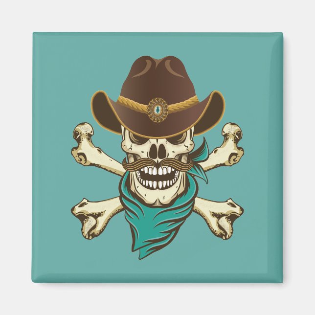 Aimant Crâne de cow-boy et os croisés (Devant)