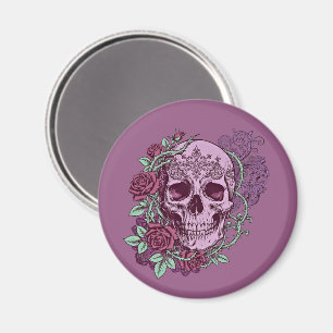 Aimant Crâne de Lavande avec Motif Gothique de Roses