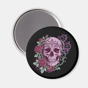 Aimant Crâne de Lavande avec Motif Gothique de Roses