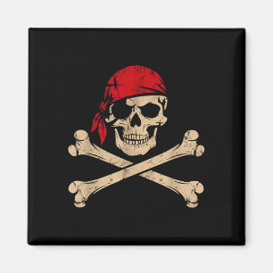 Aimant Crâne de pirate avec squelette de bandana rouge ha