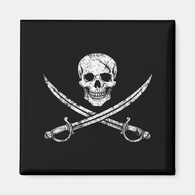 Aimant Crâne de pirate os croisés épée jolly roger (Devant)