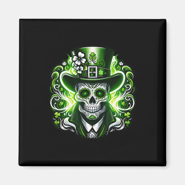 Aimant Crâne de sucre Saint-Patrick Jour des morts Leprec (Devant)