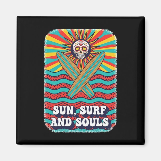 Aimant Crâne de Sucre Soleil Psychédélique Rétro Surf Vag (Devant)