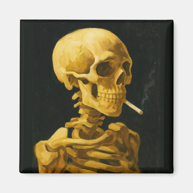 Aimant Crâne doré fumant – Unique inspiré de Van Gogh (Devant)