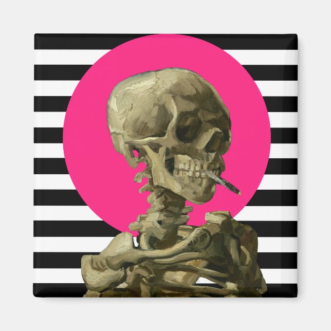 Aimant Crâne d'un squelette avec collage de la cigarette  (Devant)