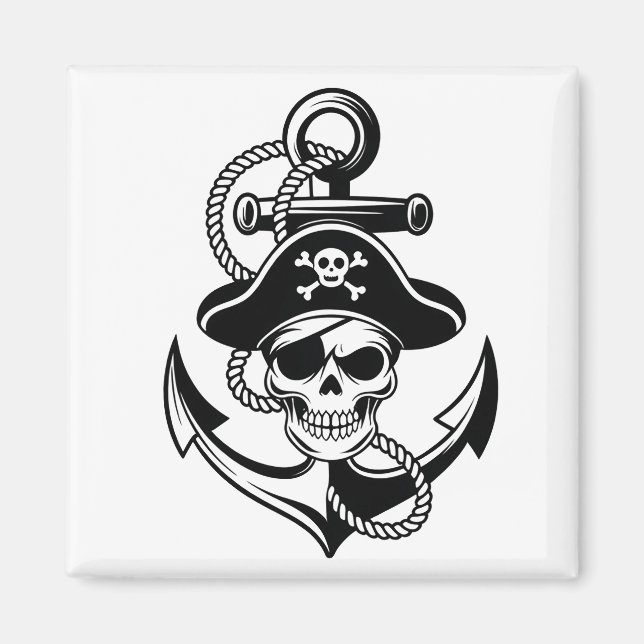 Aimant Crâne et Ancre de pirates audacieux - Conception n (Devant)