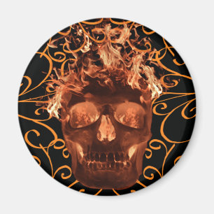 Aimant crâne flamboyant orange