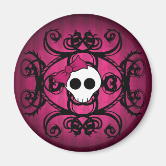 Aimant Crâne gothique mignon sur fuschia et noir