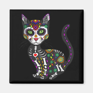 Aimant Crâne sucre Chat mexicain Halloween Jour De La Mo