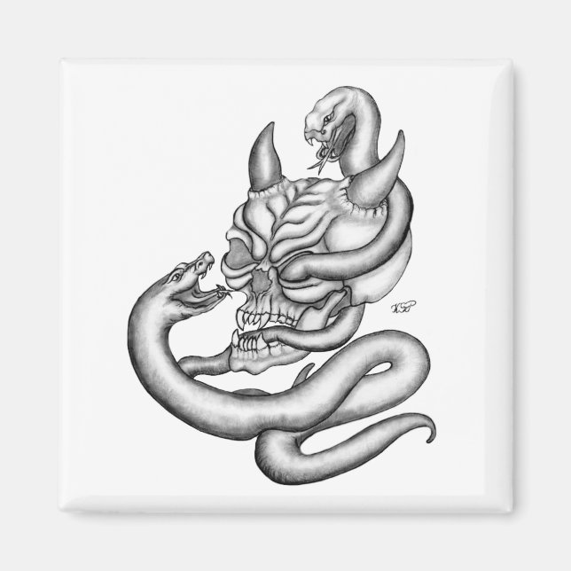 Aimant Crâne - têtes de diable avec serpent (Devant)