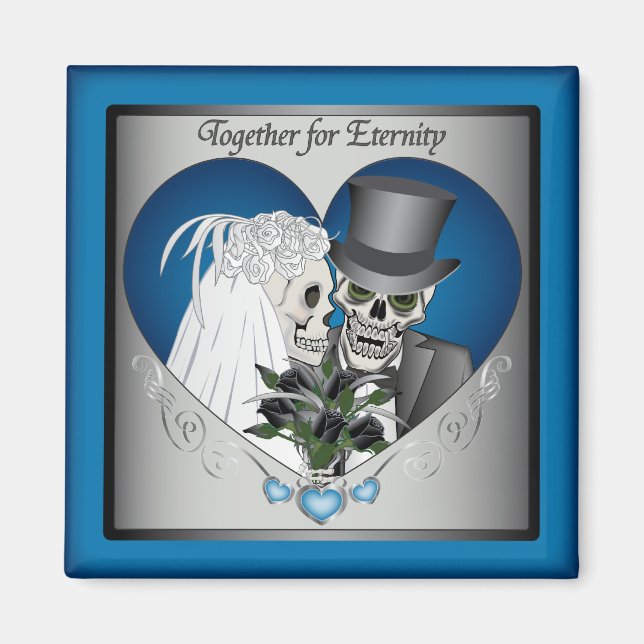 Aimant Crânes de mariage - Bleu (Devant)