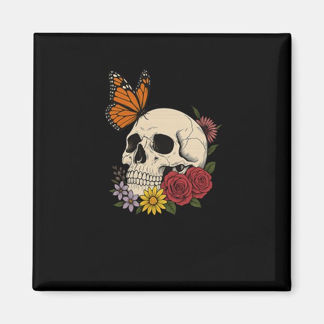 Aimant Crânes Papillon Monarque Fleurs Halloween Hommes F (Devant)