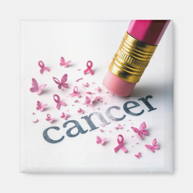 Aimant Crayon rose Effacer le texte du cancer (Devant)