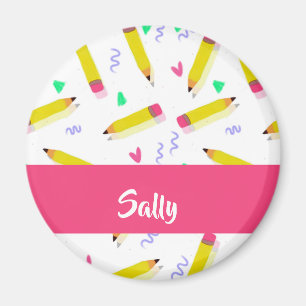 Aimant Crayons et rayures jaunes sur blanc