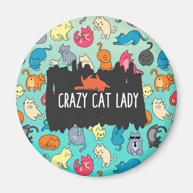 Aimant Crazy Cat Lady Cute et Playay Cat Motif (Devant)