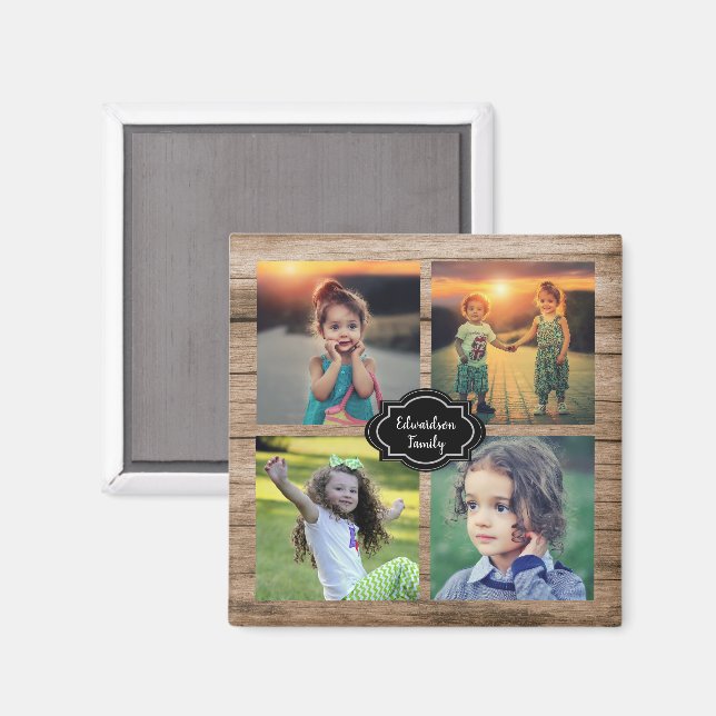 Aimant Create your own family photo collage monogram name (Recto/Verso)