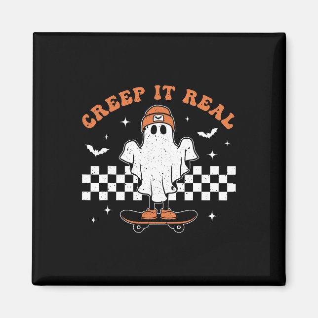 Aimant Creep It Real Ghost Skateboard Retro Cute Hallowee (Devant)