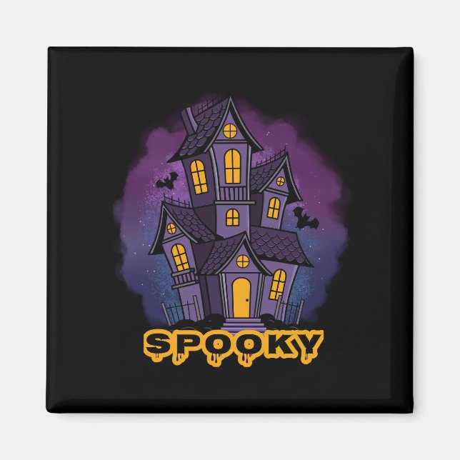 Aimant Creepy Purple Mansion Spooky Haunted House (Devant)