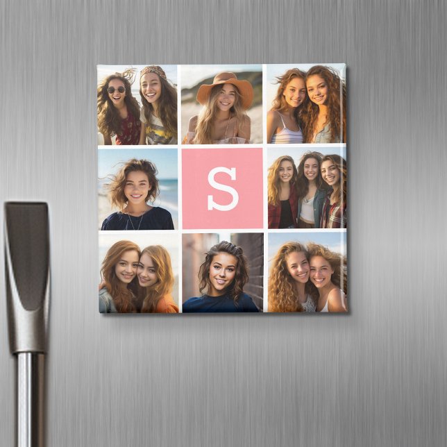 Aimant Créez Votre Propre Collage Instagram Monogramme Pe (Personalized fridge magnet with photos and custom text)