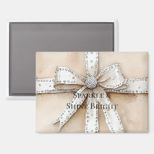 Aimant Crème Blanc Argent Glitzy Glam Bow Noël