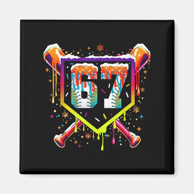 Aimant Crème Glacée Baseball Dégoulinante Numéro 67 Six S (Devant)