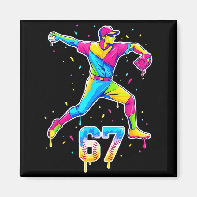Aimant Crème Glacée Dégoulinante de Baseball Numéro 67 Jo (Devant)