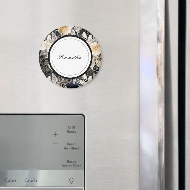 Aimant Crème noire léopard animal floral (In situ (réfrigérateur))