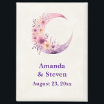 Aimant Crescent rose Lune mariage Enregistrer la date<br><div class="desc">Mariage enregistrer l'aimant de date avec une belle illustration montrant une lune rose et violette douce croissant. De jolis fleurs sauvages roses et jaunes ornent ce corps céleste.</div>