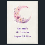 Aimant Crescent rose Lune mariage Enregistrer la date<br><div class="desc">Mariage enregistrer l'aimant de date avec une belle illustration montrant une lune rose et violette douce croissant. De jolis fleurs sauvages roses et jaunes ornent ce corps céleste.</div>