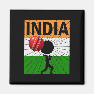 Aimant Cricket indien avec brosse du drapeau indien Ashok