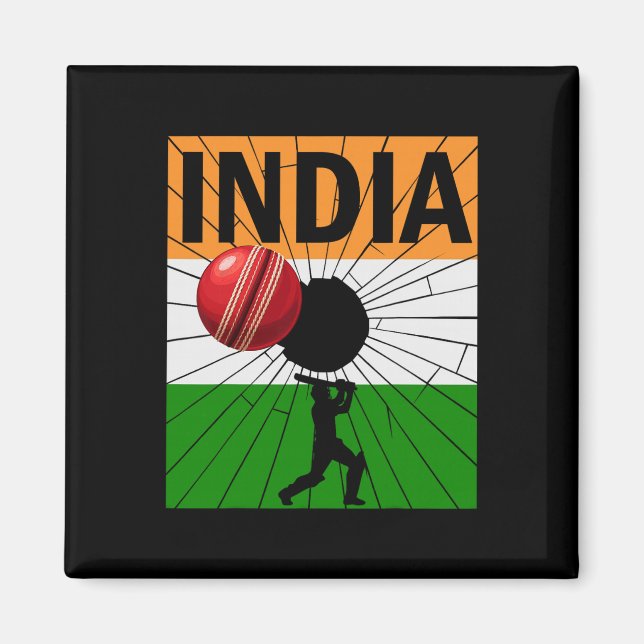 Aimant Cricket indien avec brosse du drapeau indien Ashok (Devant)