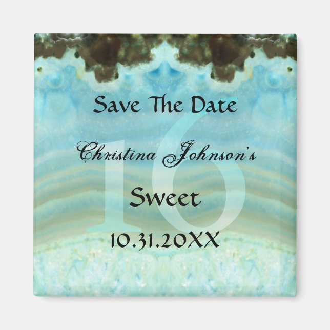 Aimant Cristal Bleu Glamour Sweet 16 Enregistrer La Date (Devant)