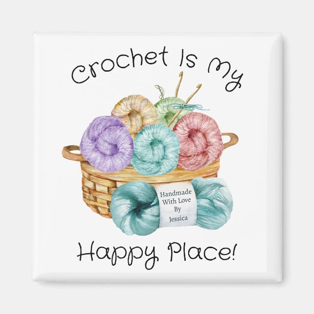 Aimant Crochet Est Mon Endroit Heureux Personnalisé (Devant)