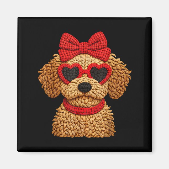 Aimant Crochet Puppy Heart Sungles Red Bow Valentines Day (Devant)