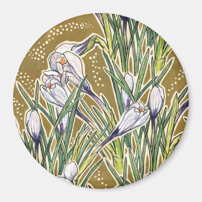 Aimant Crocus, motifs floraux, belles fleurs printanières (Devant)