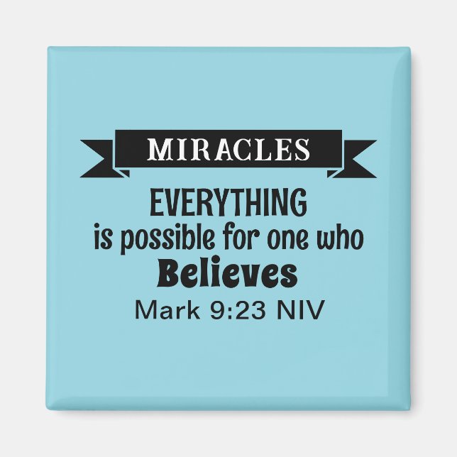 Aimant Croire en Miracles Bible Verse Bleu clair (Devant)