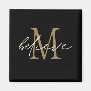 Aimant Croire Script Gold Monogramme initial Noir
