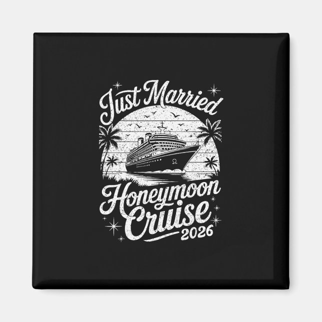 Aimant Croisière de lune de miel Cute Just Married 2026 J (Devant)