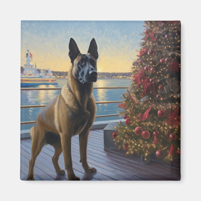 Aimant Croisière de Noël du Malinois Belge : Vacances Paw (Devant)