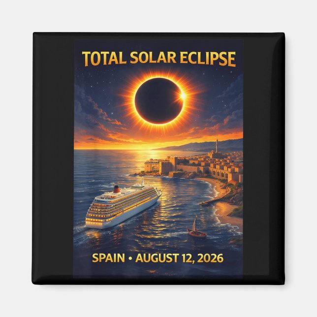 Aimant Croisière Eclipse Solaire Totale 2026 Espagne 12 a (Devant)