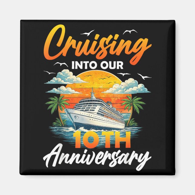 Aimant Croisière Rétro 10e Anniversaire au coucher du sol (Devant)