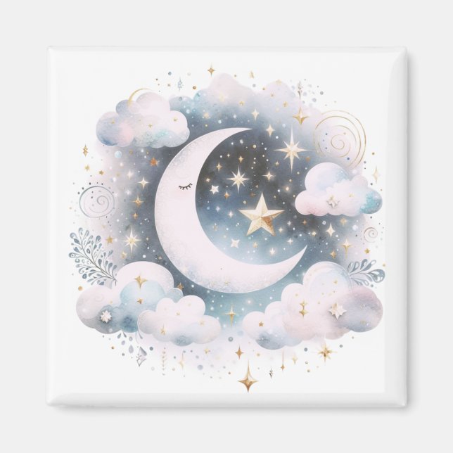 Aimant Croissant de Lune Céleste Bleu et Blanc Bohème Mod (Devant)