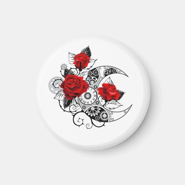Aimant Croissant Mécanique avec Roses Rouges (Devant)