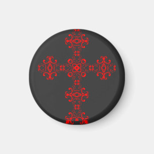 Aimant Croix avec ornement rouge, Art décoratif sacré
